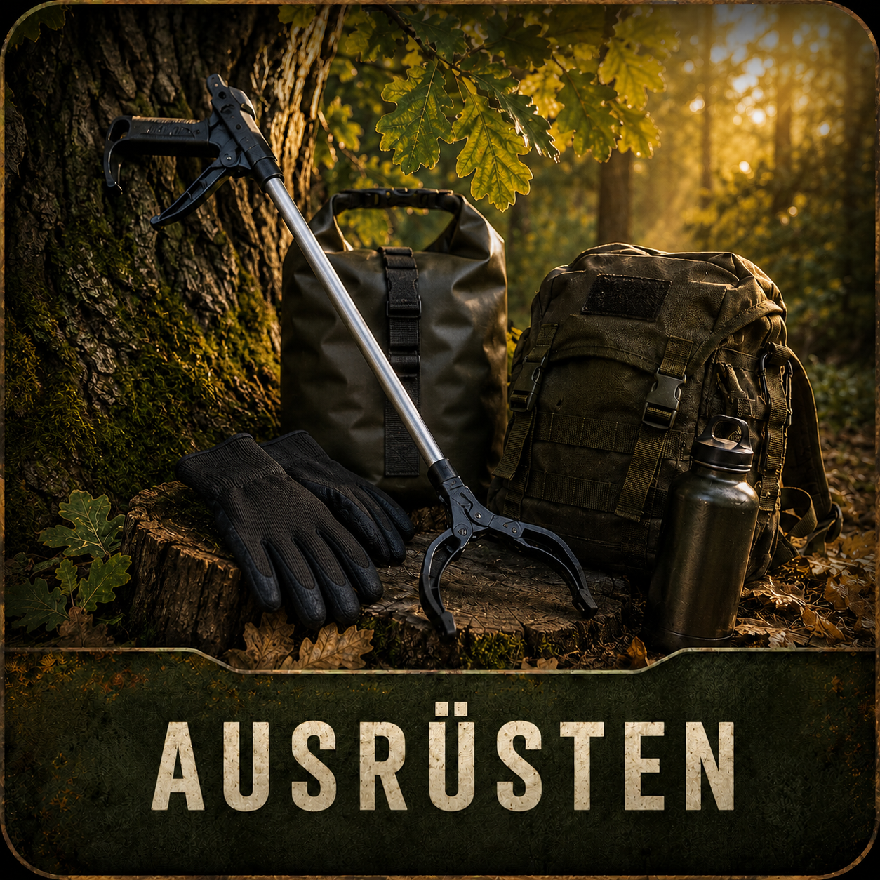 Ausrüstung – Revierkit mit Greifzange, schwarzem Handschuh und waschbarem Gummisack